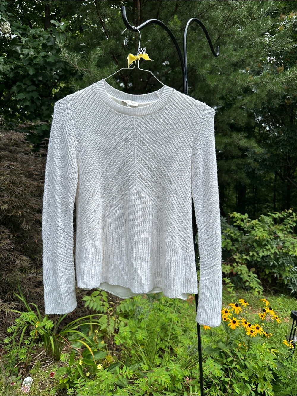 Lucky Brand Ivory White Chevron Knit Crewneck Sweater